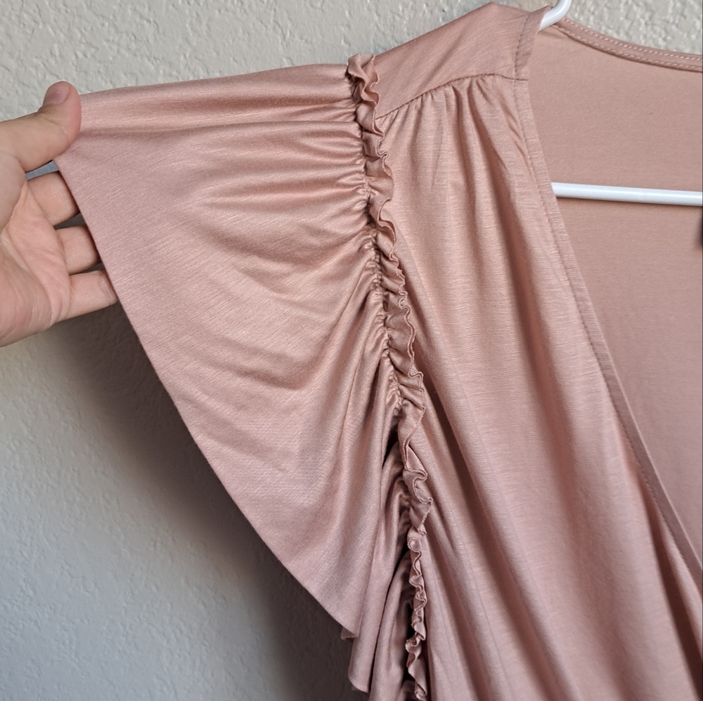 Anthropologie Blush Pink Ruffle-Sleeve Wrap Top - Picture 4 of 9